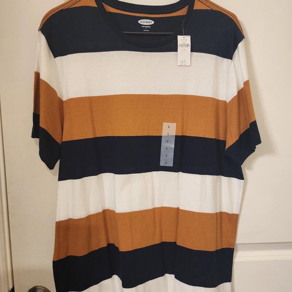 Old Navy Women's Striped T-Shirt - Beige, White, and Brown